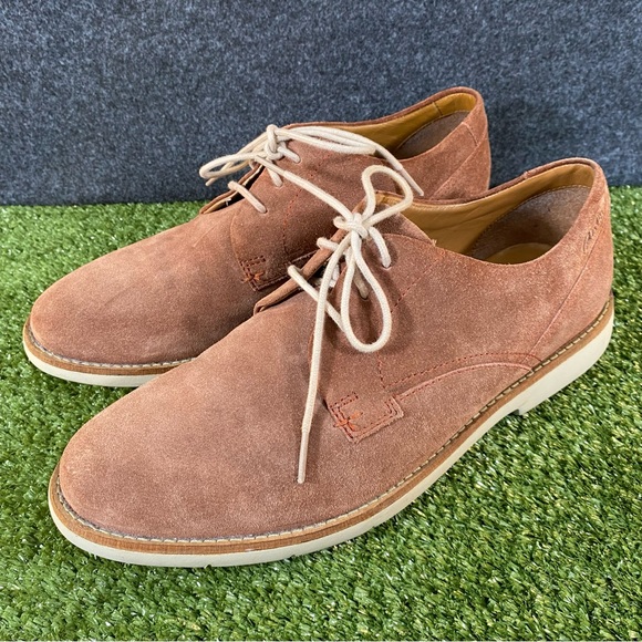 Clarks Suede Oxford Casual Shoes Mens 10.5 M Cognac Brown Leather Derby Lace Up main image 5